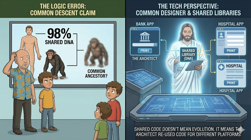 Abstract illustration for common code vs. common descent, from The Origin Code, File 010, The Quantum Papers